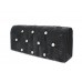 Evening Bag - Satin Embellished w/ Flower Rhinestones - Black - BG-38044BK